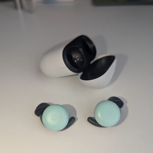 Google Mint Green Wireless Earbuds with White Charging Case